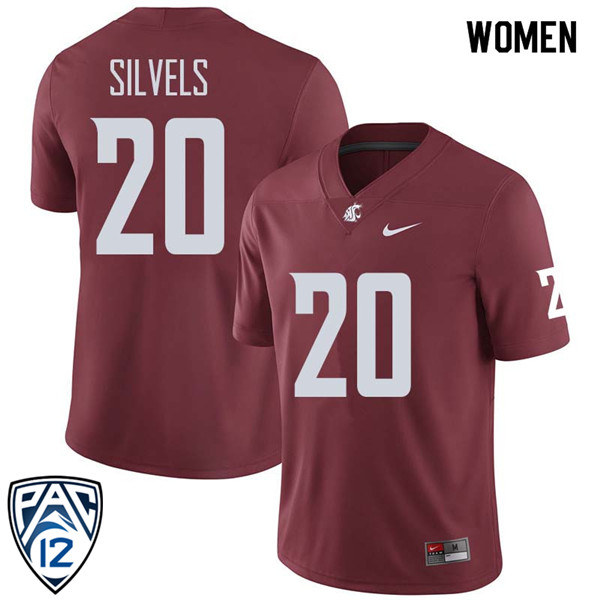 Women #20 Dominick Silvels Washington State Cougars College Football Jerseys Sale-Crimson